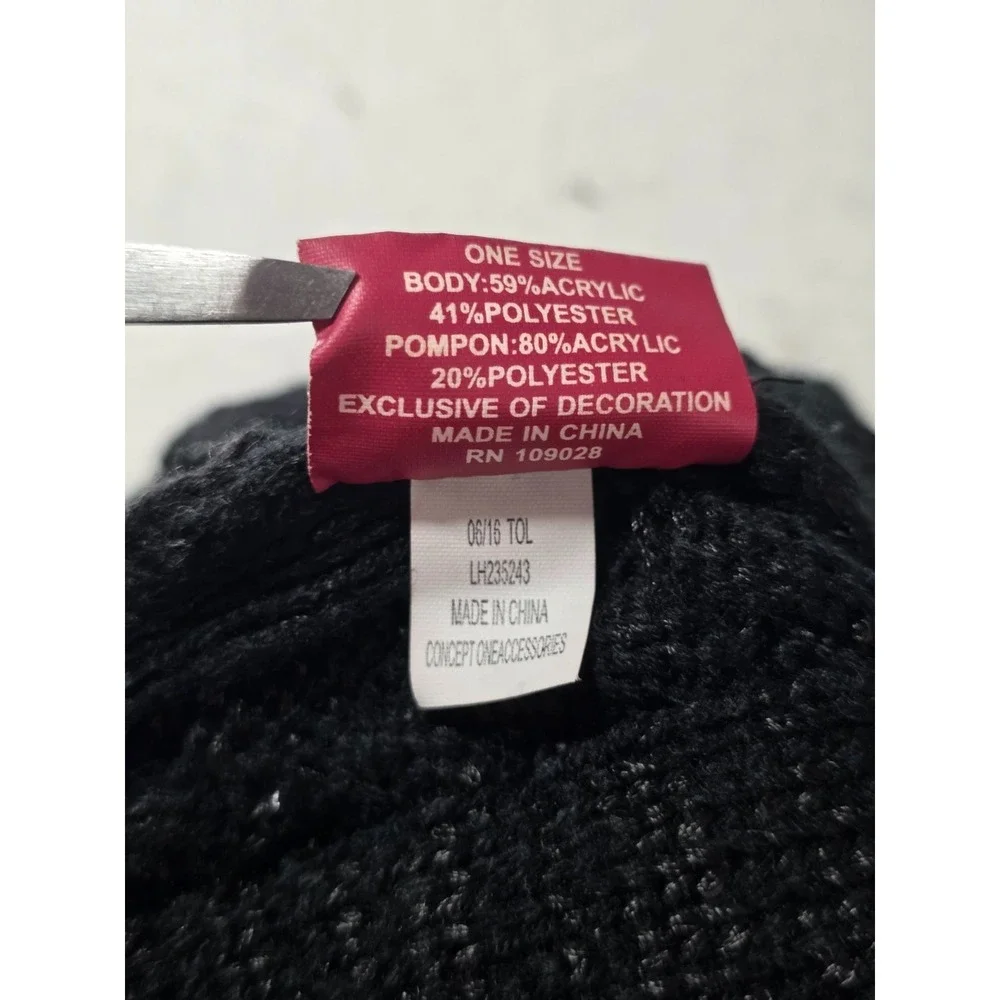 American‎ Girl Hat Black White Knit Girls Winter Logo One Size